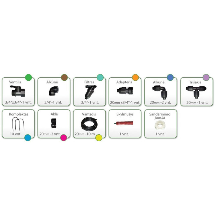 Šiltnamio laistymo sistema KETURKOJIS gravitacinis 10/15m - Sodenis.lt